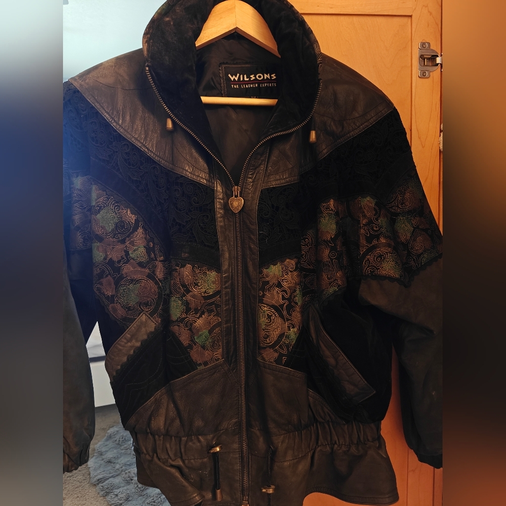Wilson Black Leather Jacket with Ribbed Cuffs